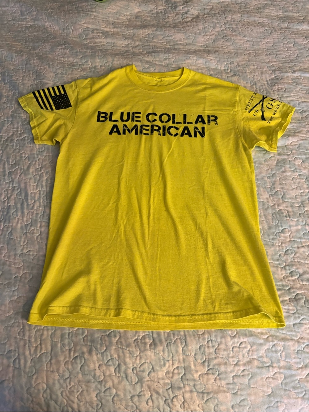 Grunt Style Neon Yellow 'Blue Collar American' Short Sleeve Tee with Black Print
